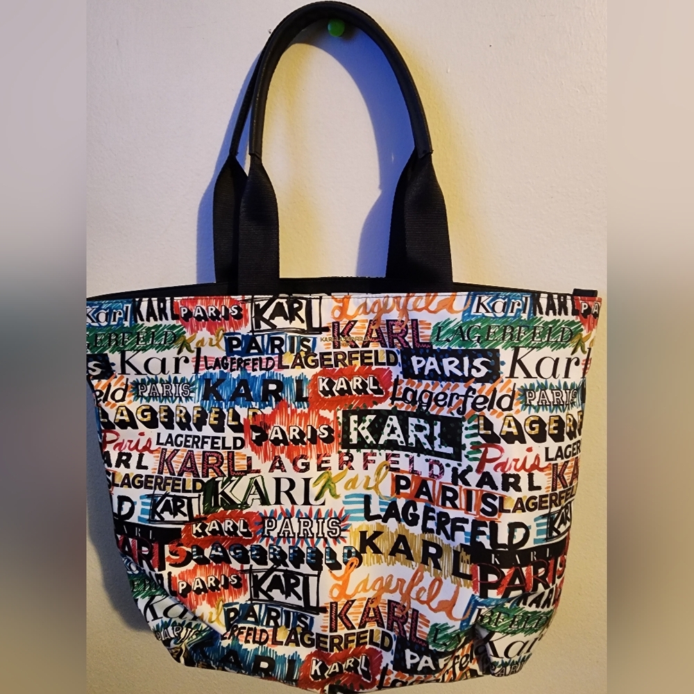 Karl Lagerfeld Graffiti Tote Bag Nylon Amour Appliqué Medium